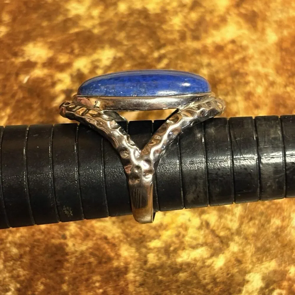 Stainless Steel & Blue Cabochon Stone Ring Size 9